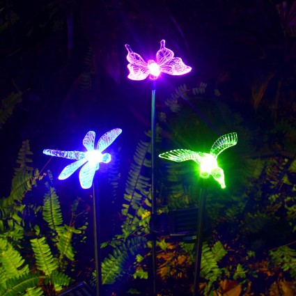 Oxyled  OxyLED Solar Garden Lights, 3 Pack Solar Stake Light Hummingbird  Butterfly Dragonfly, Solar Powered Pathway Lights, Multi-Color Changing LED  Lights, Outdoor Decorative Landscape Lighting for Garden/Patio/Lawn